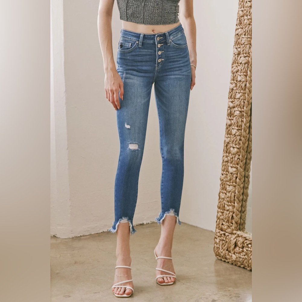 KanCan High Rise Distressed Skinny Jeans in Medium Blue